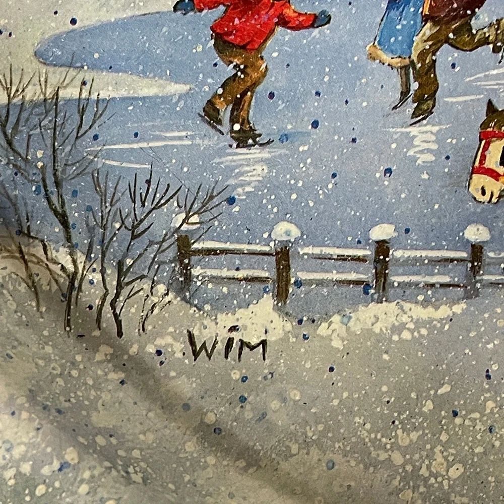 VTG Potpourri Press Tin Tray Christmas Tree Winter House Sleigh WIM Schimmer 88'